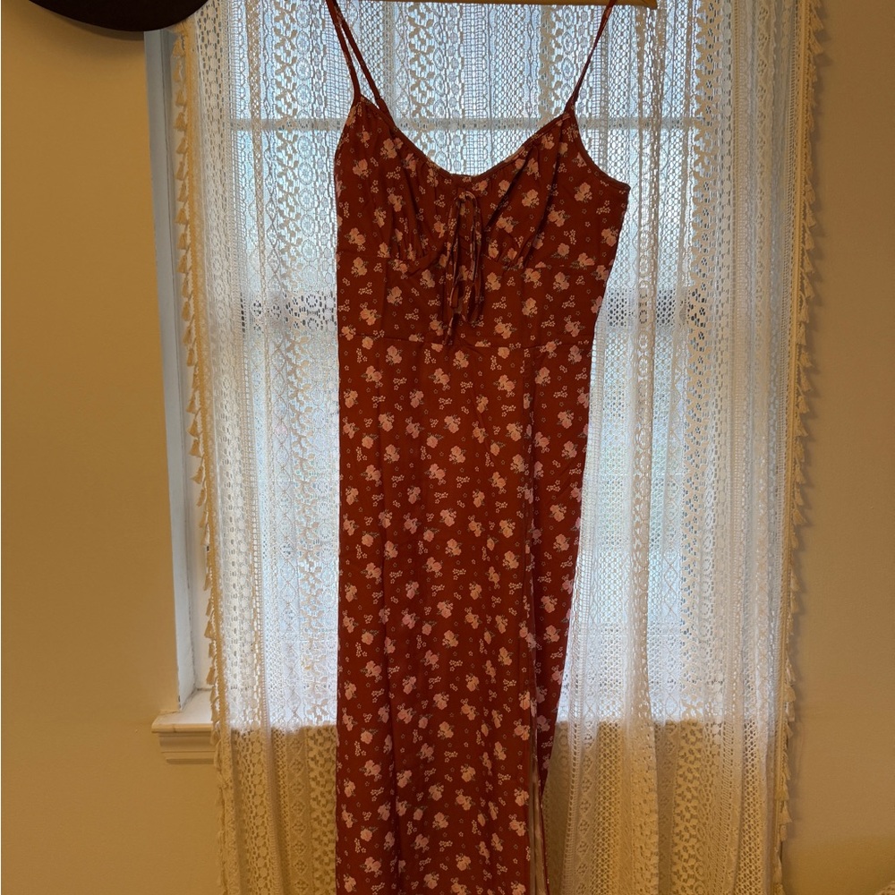 SHEIN Rust Red Floral Midi Slip Dress